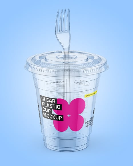 Clear Plastic Dessert Cup with Fork Mockup