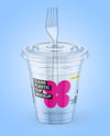Clear Plastic Dessert Cup with Fork Mockup