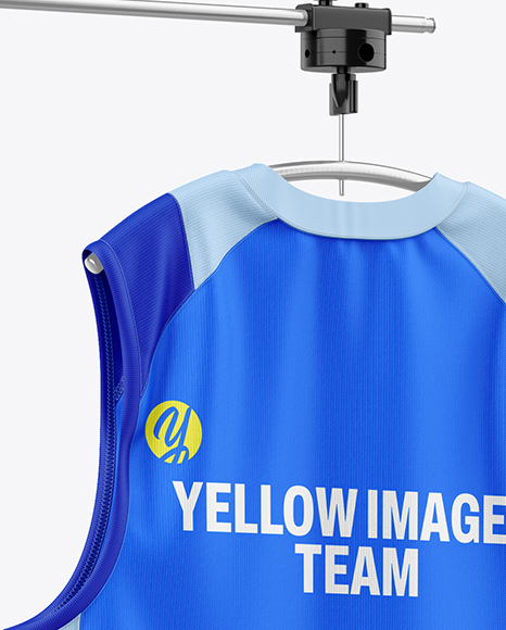 Training Sleeveless Jerseys Hanging in a Studio Mockup