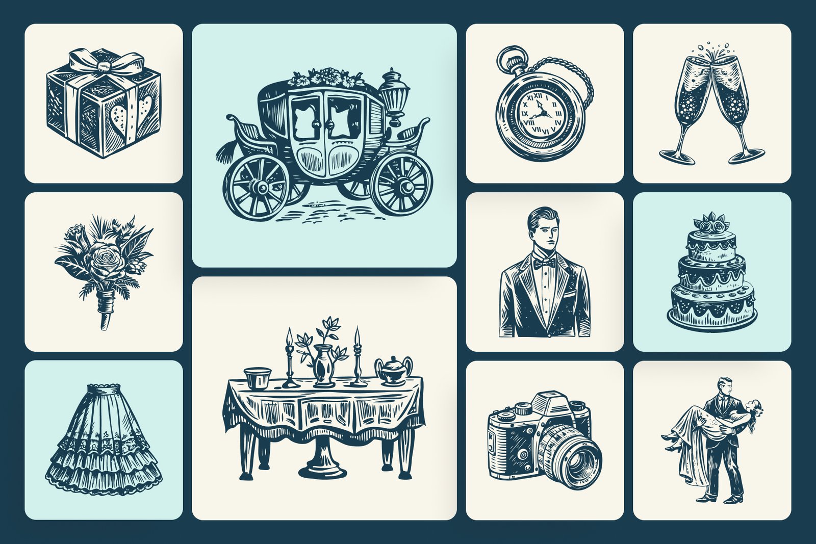 Vintage Wedding Illustration Set