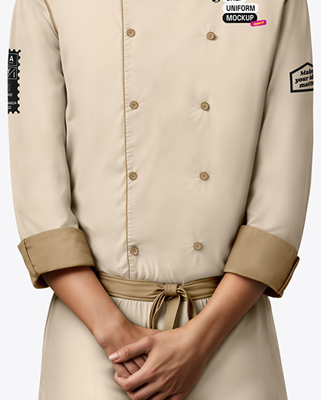 Asian Man Wearing Chef Uniform and Chef Hat Mockup