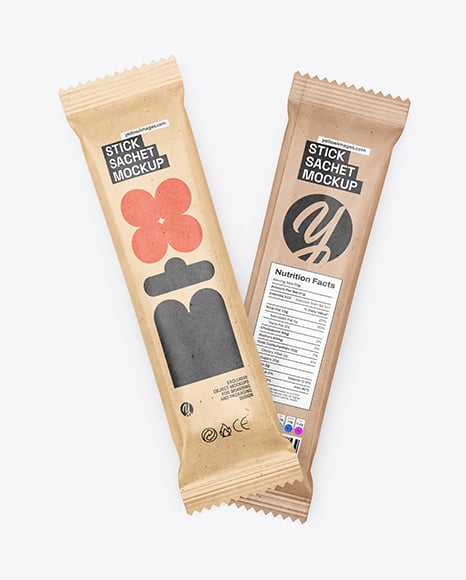 Two Kraft Stick Sachets Mockup - Premium PSD Mockups