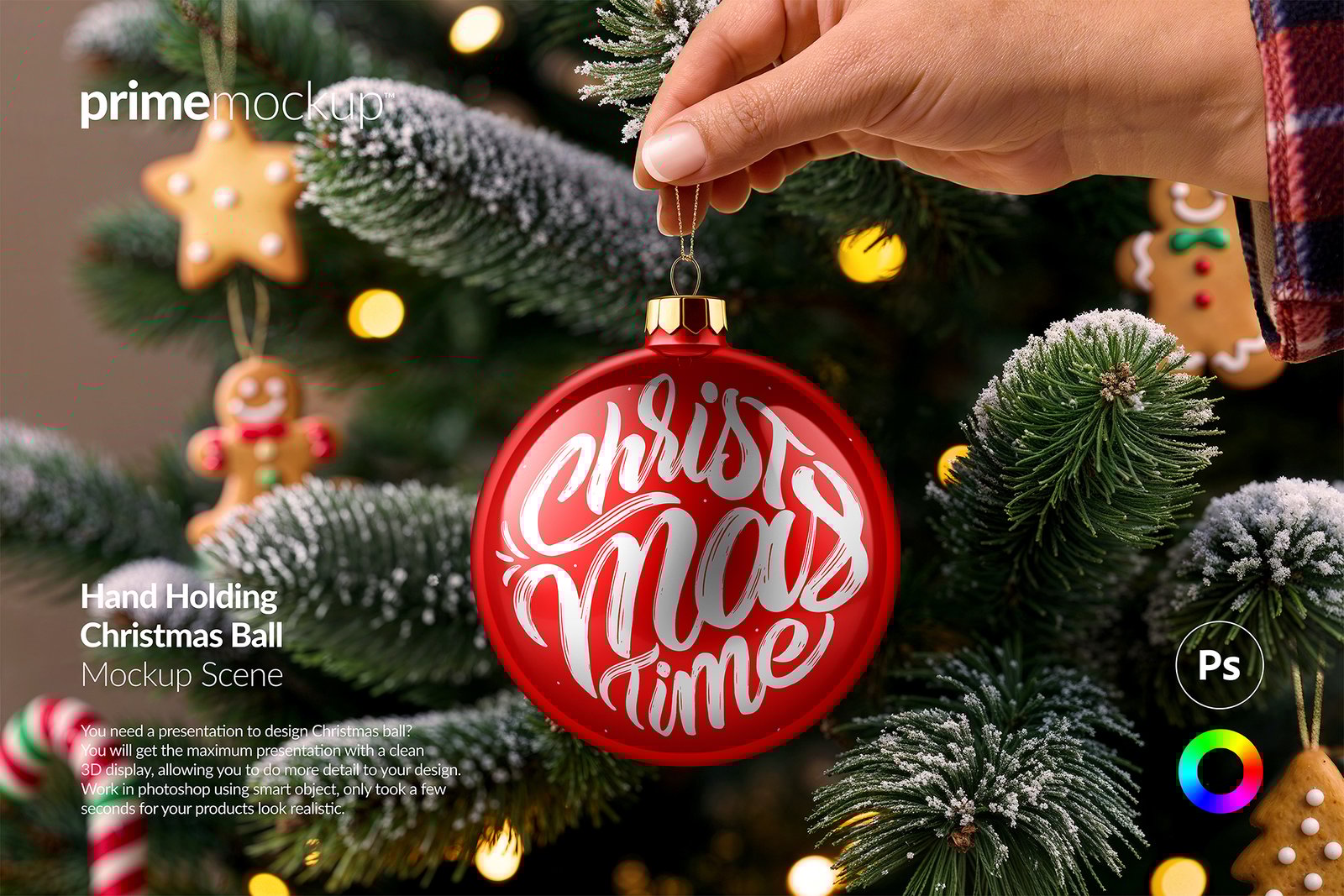 Hand Holding Christmas Ball Ornament Mockup Scene