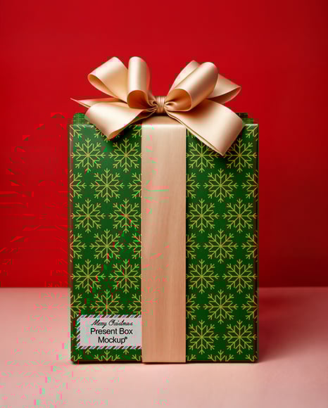 Gift Box with Gold Bow Mockup - Christmas mockup