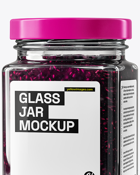 Square Glass Jar with Blueberry Jam Mockup