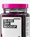 Square Glass Jar with Blueberry Jam Mockup