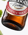 Amber Glass Beer Bottle with Fresh Hops Mockup