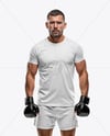 Male UFC Fighter Wearing Tight-Fit T-Shirt and Shorts Mockup