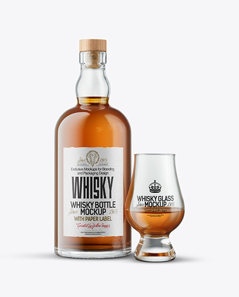 Whiskey Bottle With Glass Mockup - Mockups