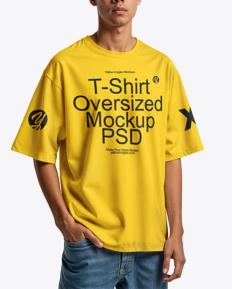 Man Wearing Oversized T-Shirt and Sun Visor Mockup
