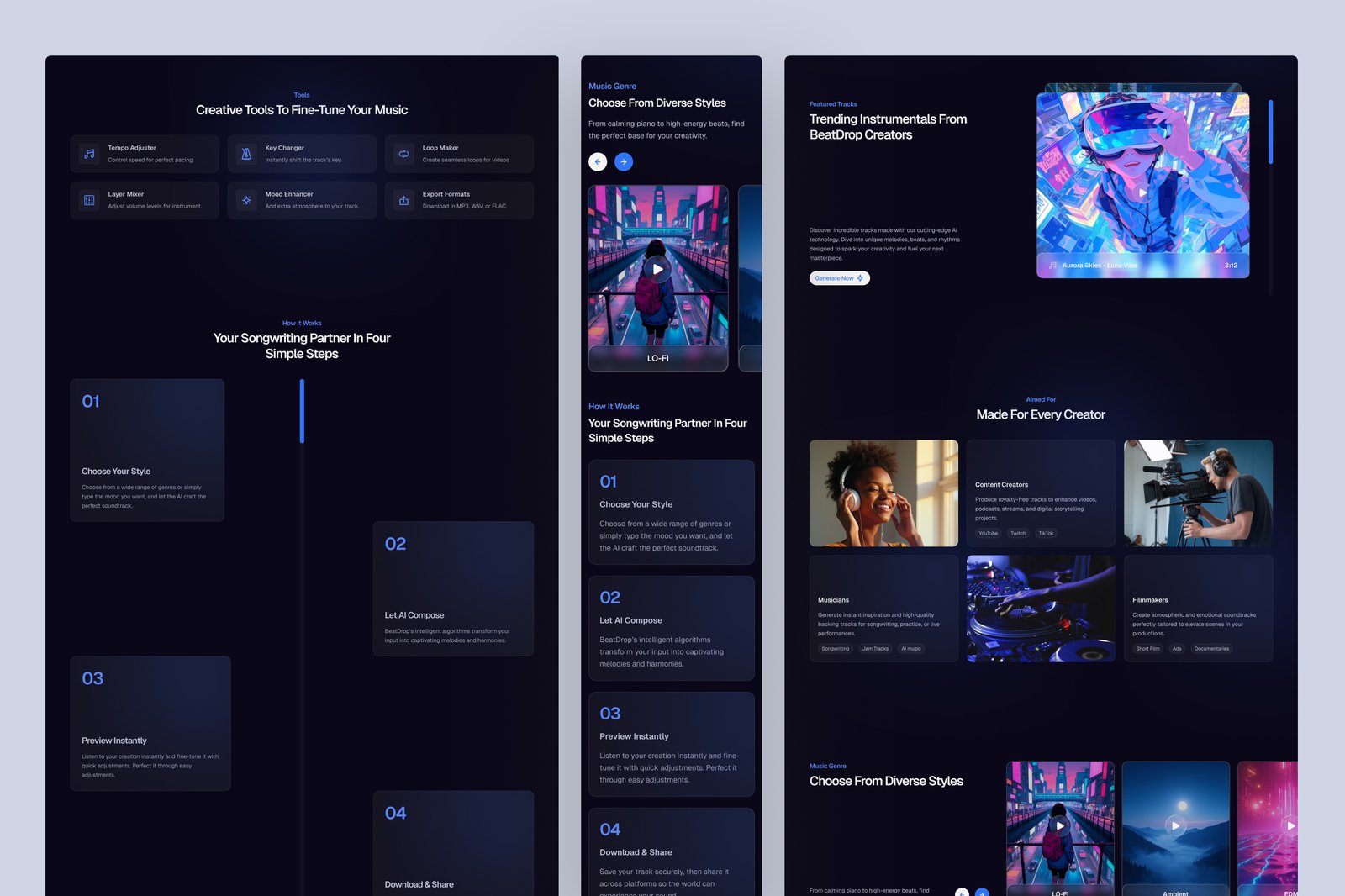 BeatDrop - AI Music Generator Website UI Figma Template