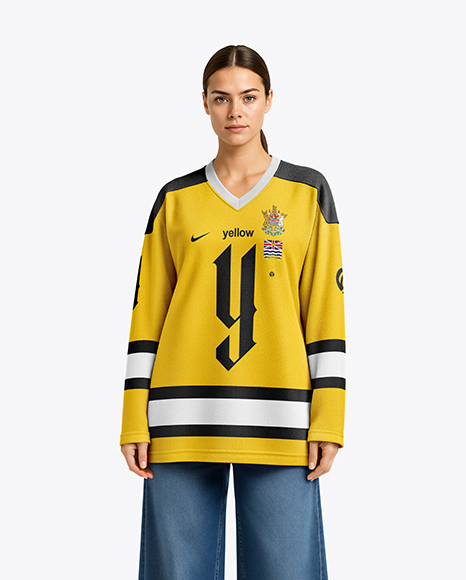 Woman Wearing Ice Hockey Jersey Mockup - Long