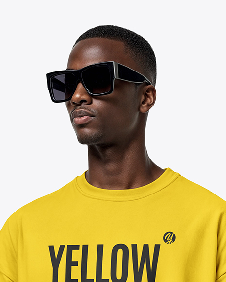 Black Man Wearing Oversize T-Shirt and Shorts Mockup