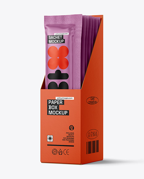 Matte Sachets in Display Box Mockup - Packaging mockups