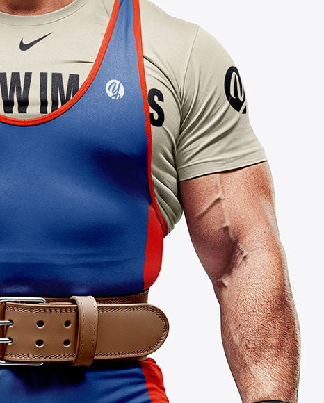 Man Wearing Weightlifing Suit with Barbell Mockup