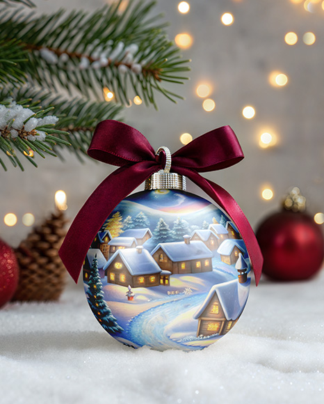 Metallic Christmas Ball with Bow Mockup