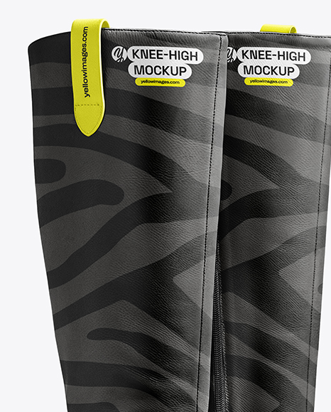 Pair of Women's High-Knee Boots on Shoe Box Mockup