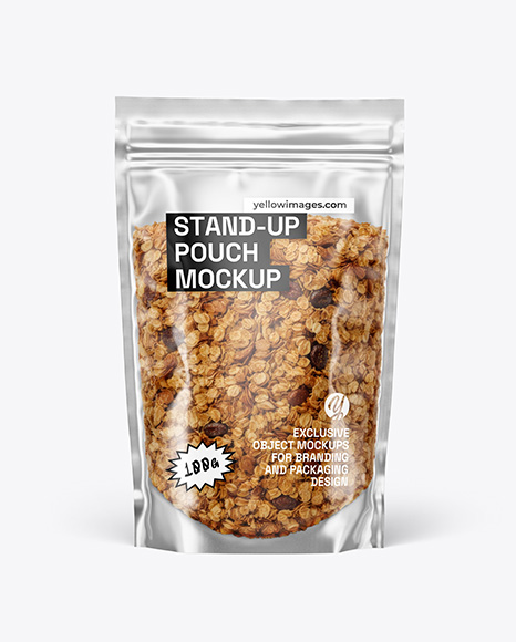 Clear Stand-Up Pouch w/ Granola Mockup