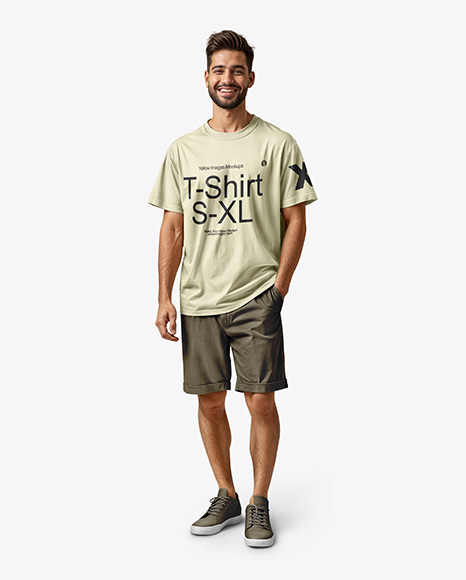 Young Man Wearing T-shirt and Shorts Mockup - Boyfriend+Short+|+Lucky+Brand