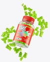 Plastic Bottle with Flying Gummies Mockup