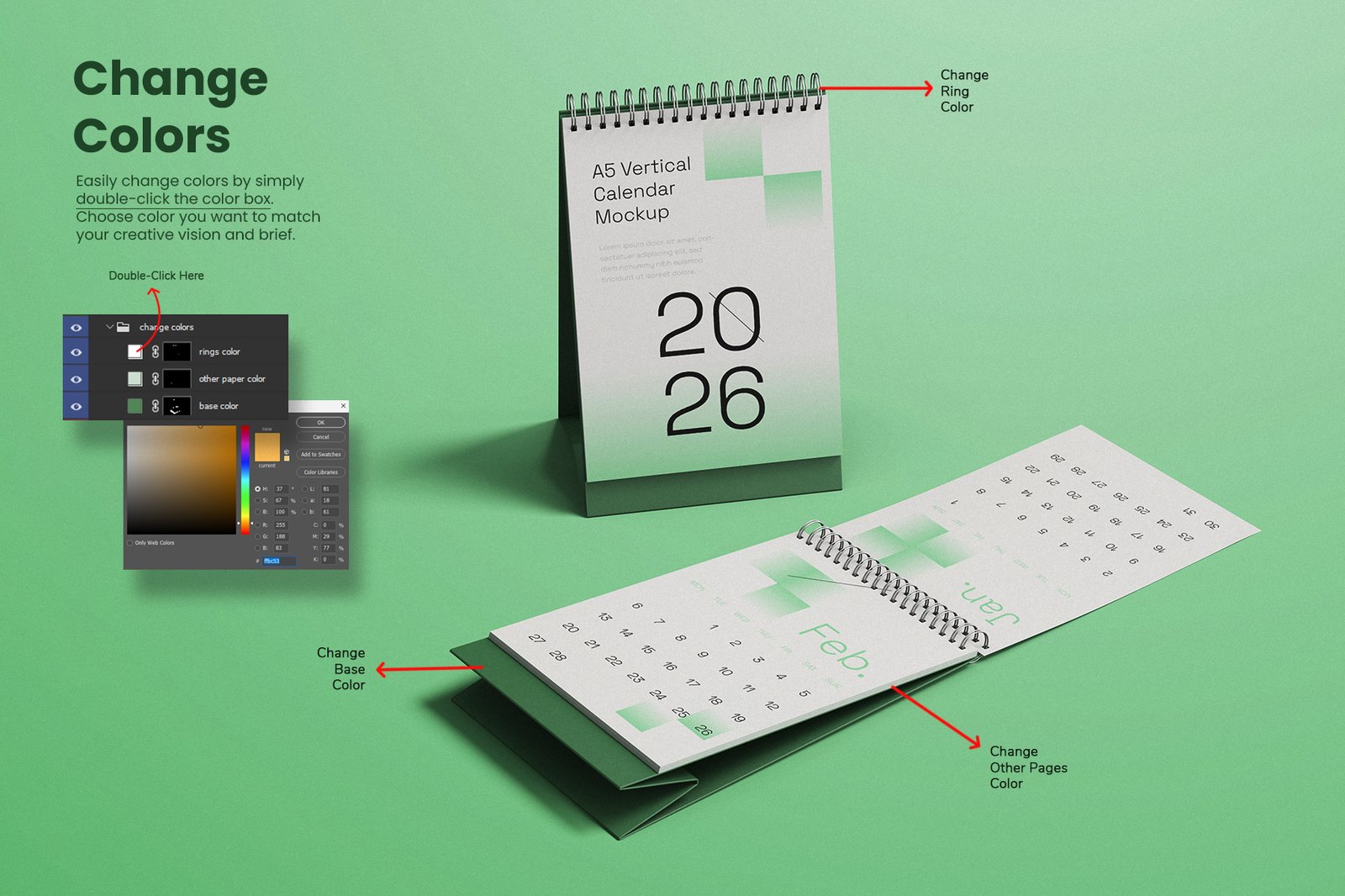 A5 Vertical Ring Desk Calendar Mockup Set