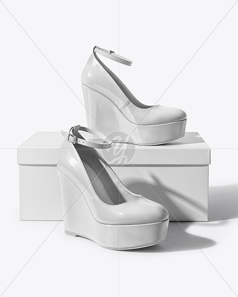Pair of Wedge Heels With Shoe Box Mockup
