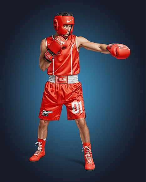 Man Wearing Full Boxing Kit Mockup