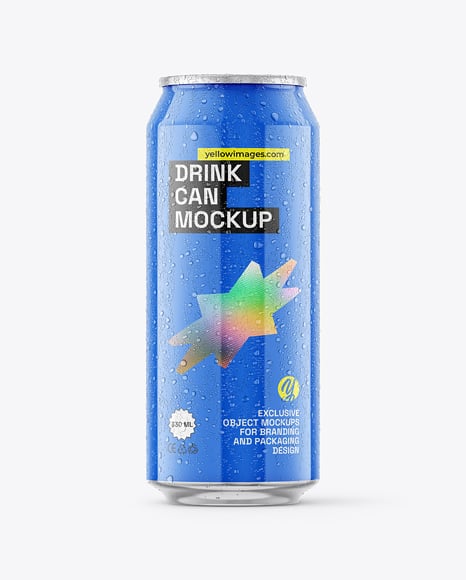500ml Glossy Drink Can with Drops Mockup - Beer can mockup