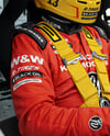 Man Wearing Racing Kit In Nascar Car Mockup