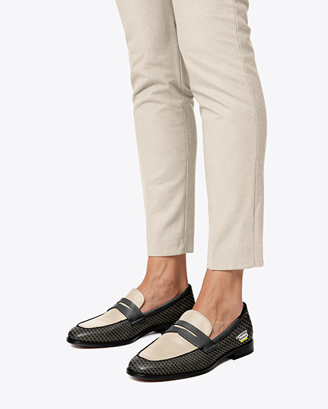 Pair of Leather Loafers on Woman's Legs Mockup - Flared pants mockup