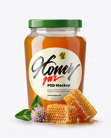Glass Jar with Clover Honey Mockup - Realistic mockups