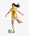 Woman Wearing Soccer Jersey and Shorts Mockup