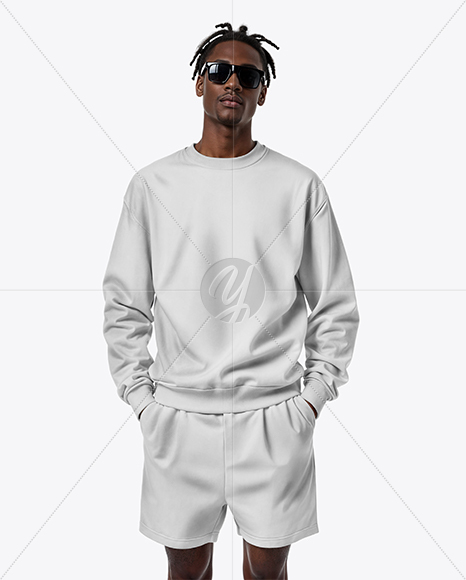 Black Man with Dreadlocks Wearing Sweatshirt and Shorts Mockup