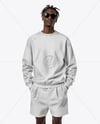 Black Man with Dreadlocks Wearing Sweatshirt and Shorts Mockup