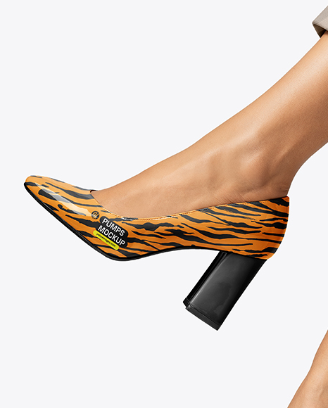 Block Heel Pumps on Woman's Legs Mockup