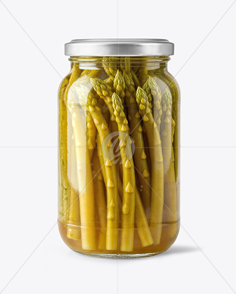 Clear Glass Jar with Pickled Asparagus Mockup