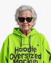 Old Woman Wearing Oversized Hoodie & Sweatpants Mockup