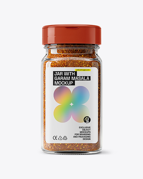 Square Glass Jar with Garam Masala Seasoning Mockup - Realistic mockups