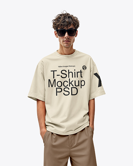 Young Man in Sunglasses Wearing an Oversize T-Shirt Mockup - Two+Tone+Short+Sleeve+T+Shirt+Blank+T+Shirts+T+Shirt+Image+Mens+Tshirts