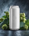 Beer Can Surrounded by Hops Branches Mockup
