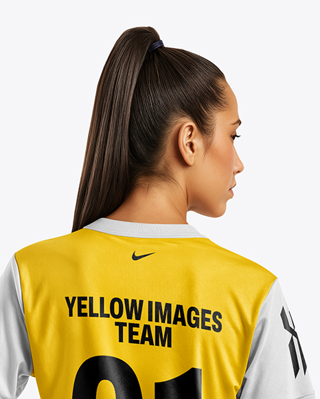 Female Soccer Player Wearing Jersey and Shorts Mockup