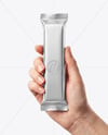 Metallic Snack Bar in a Hand Mockup