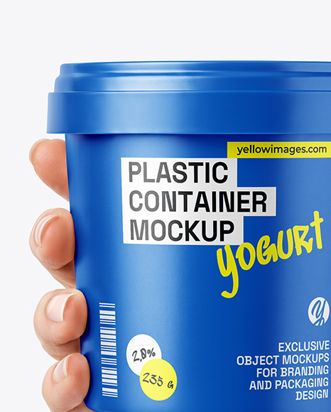 Matte Plastic Container in a Hand Mockup