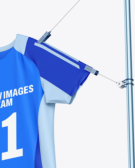 Training Short Sleeve Jersey Hanging on a Hooked Frame Mockup