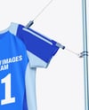 Training Short Sleeve Jersey Hanging on a Hooked Frame Mockup
