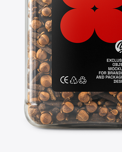 Square Plastic Jar with Whole Cloves Mockup