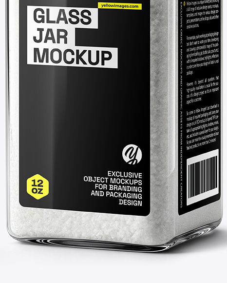 Square Glass Jar with Fine Salt Mockup