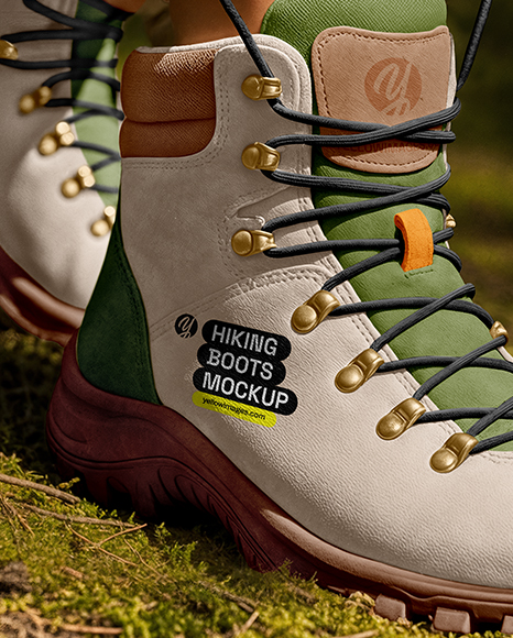 Woman Tying Hiking Boots Mockup