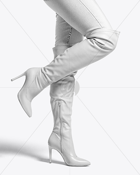 Pair of Over-The-Knee Boots on Women's Legs with Jeans Mockup