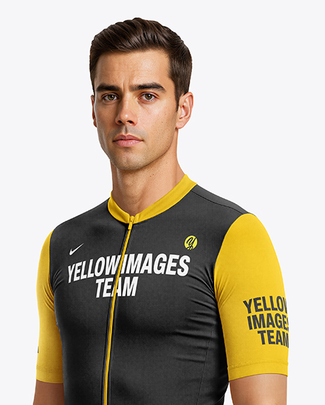 Man Wearing Cycling Jersey and Bib Shorts Mockup